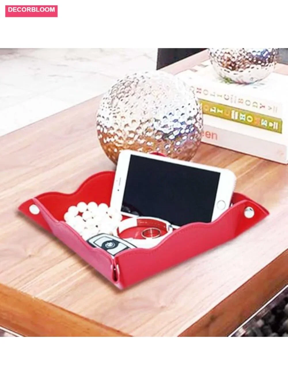 2 Pack PU Leather Valet Tray Catchall Organizer Desk Bedside Storage for Keys